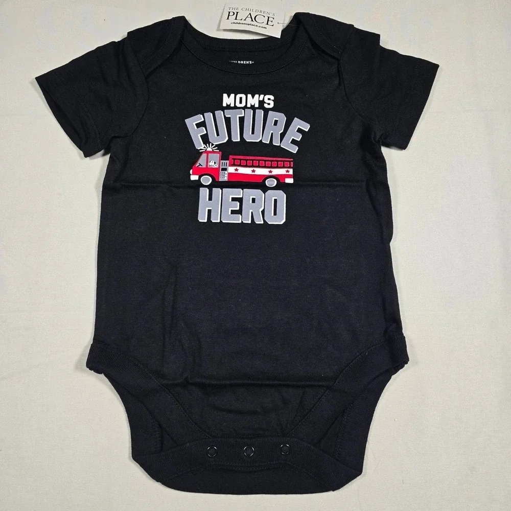Children's Place Baby Boys 3-6M‎ Black Moms Future Hero Fire Truck Bodysuit NWT